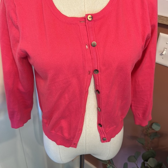 Boden Eldon berry sorbet cotton blend 6 cropped 3/4 sleeve button up cardigan - Picture 7 of 15